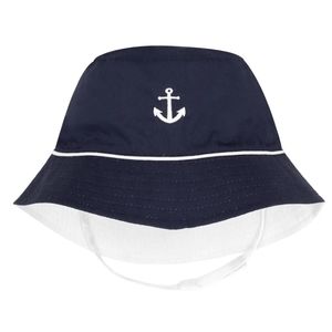 Wee Ones Reversible Navy Blue & White Anchor Applique Bucket Hat 2t-4t NWT